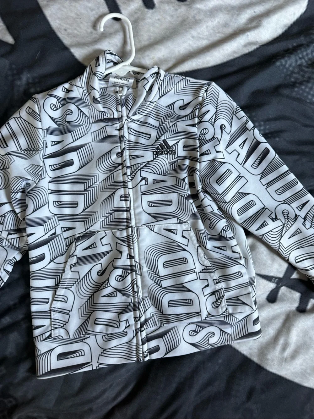 adidas Black & White Graphic Zip Hoodie for Kids